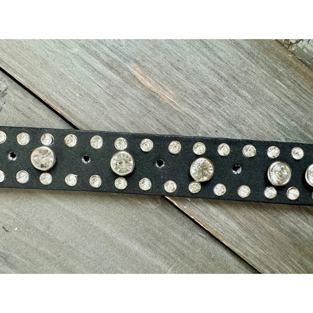 Genuine Black Leather Rhinestone Studded Bling Western Belt Buckle 36